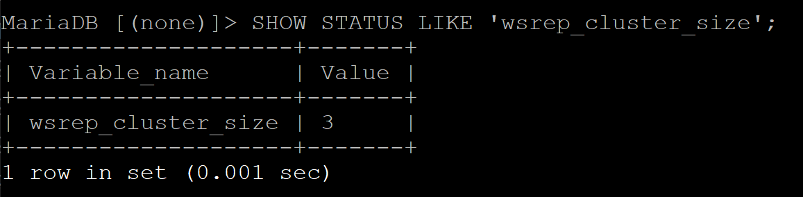 output of SHOW STATUS LIKE wsrep_cluster_size command