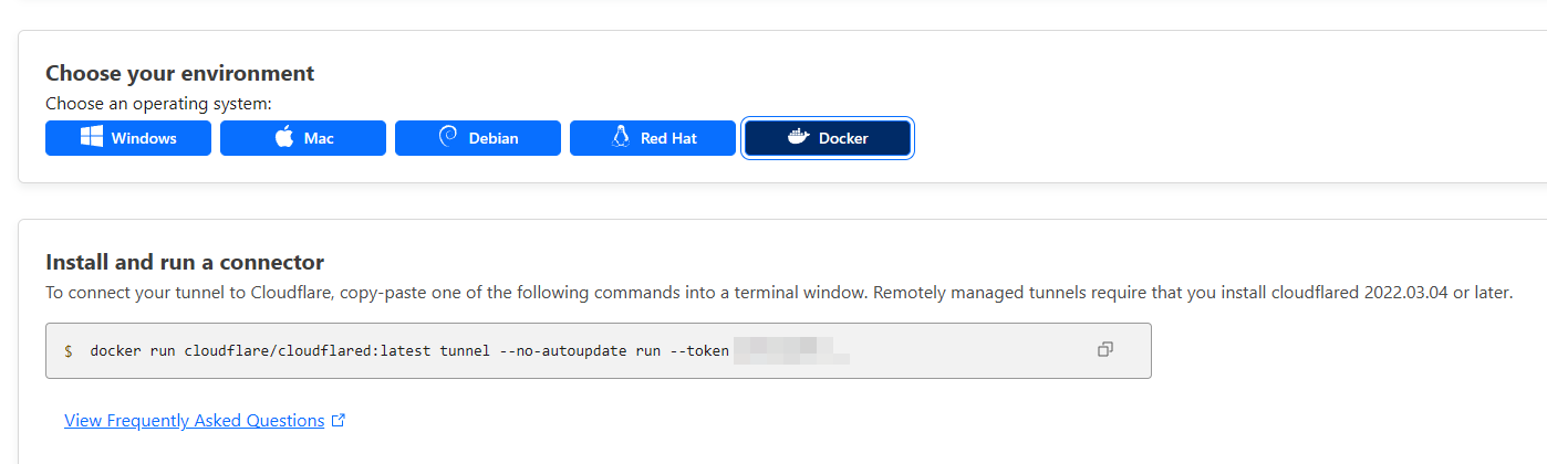 screenshot of cloudflare docker copy paste